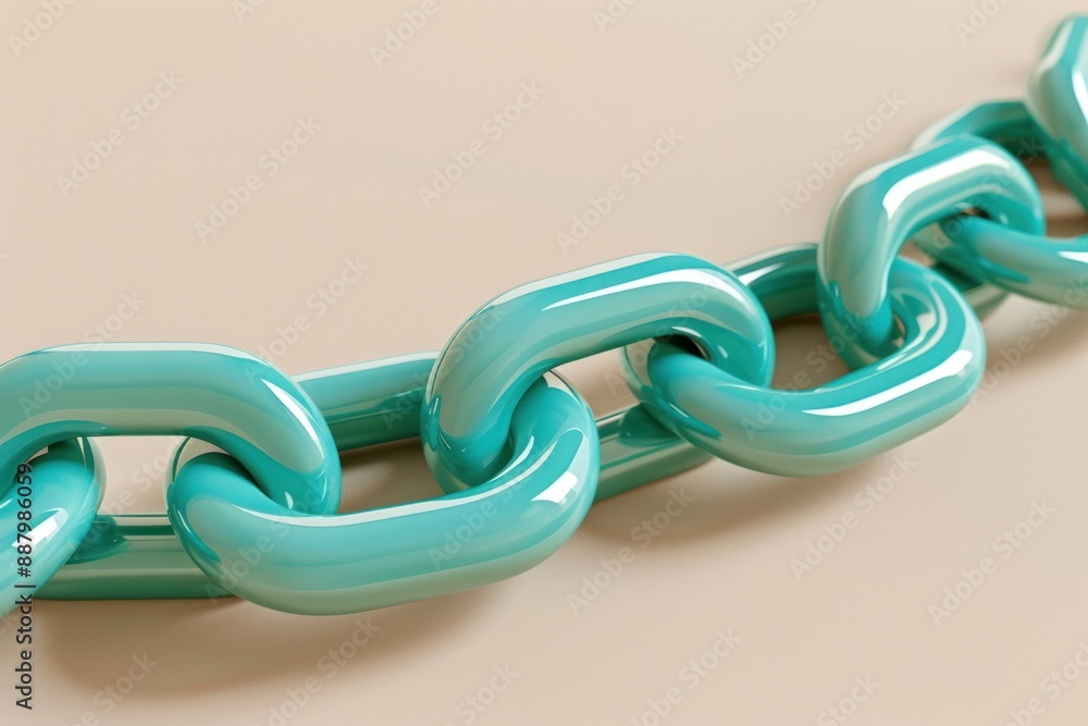 Glossy Aqua Chain on Neutral Background Glossy Aqua Chain on Neutral Background