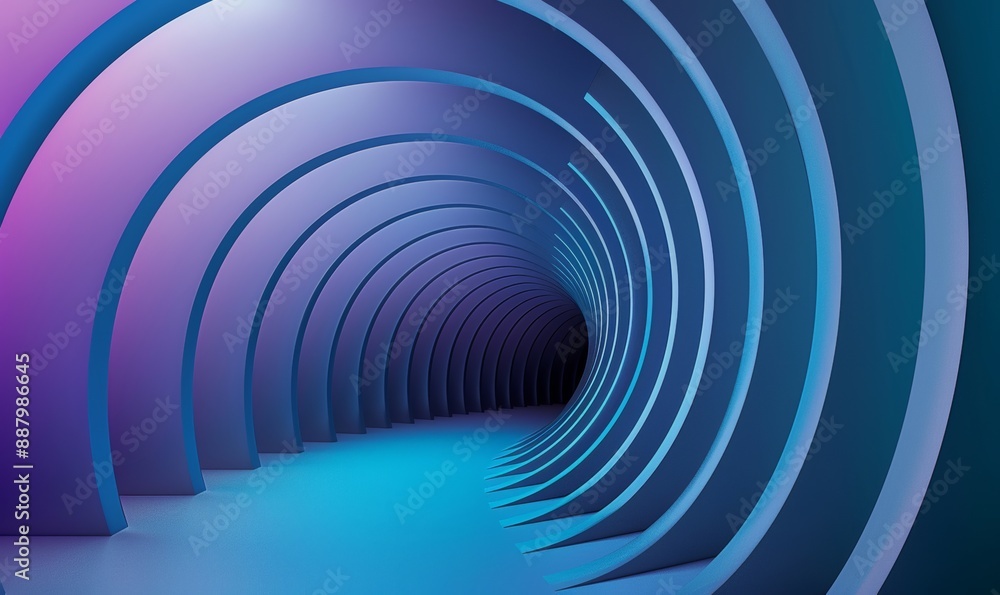 Naklejka premium Blue and purple background with three-dimensional spiral shape, 3D rendering, abstract style, geometric lines