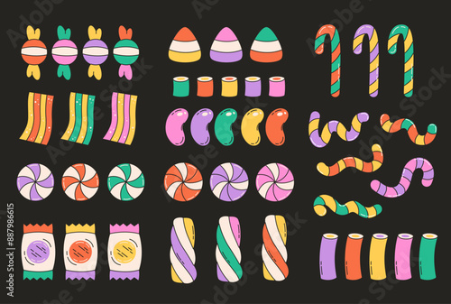Halloween sweets and candies collection. Happy Halloween. Vector illustration in flat style