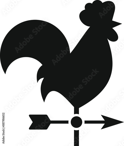 Black silhouette of a rooster weather vane indicating wind direction