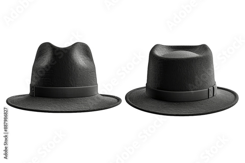 Two Black Fedora Hats With Black Bands