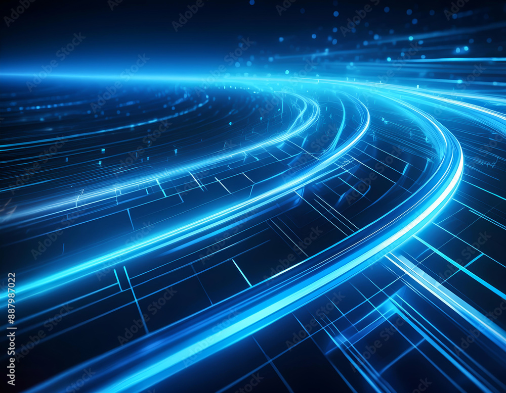Dynamic blue light streaks that curve and flow across a dark background, giving the impression of high-speed movement Dynamic blue light streaks that curve and flow across a dark background, giving the impression of high-speed movement