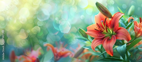 Bright spring backdrop featuring a red lily on a flowerbed ideal for a summer banner with Lilium candidum blooms Ample copy space image available photo