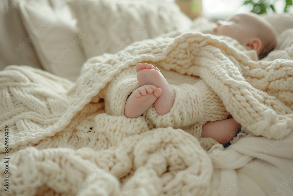 Peaceful Baby Sleeping Comfortably Wrapped in Soft Knitted Blankets Peaceful Baby Sleeping Comfortably Wrapped in Soft Knitted Blankets
