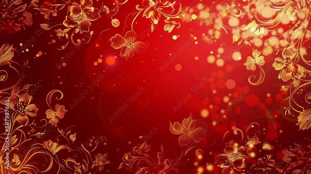 Red and Gold Floral Background with Bokeh. Red and Gold Floral Background with Bokeh.