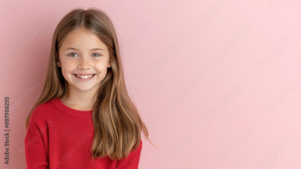 Canadian girl in red sweater smile to copy space for text for advertising Canadian girl in red sweater smile to copy space for text for advertising