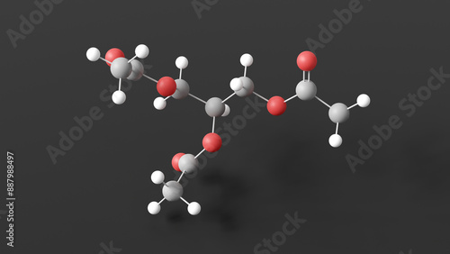 triacetin molecule 3d, molecular structure, ball and stick model, structural chemical formula e1518 photo