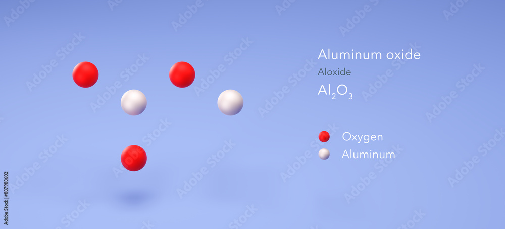 aluminum oxide molecule, molecular structure, alumina, 3d model, Structural Chemical Formula and Atoms with Color Coding aluminum oxide molecule, molecular structure, alumina, 3d model, Structural Chemical Formula and Atoms with Color Coding