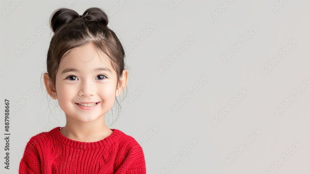 Malay girl in red sweater smile to copy space for text for advertising Malay girl in red sweater smile to copy space for text for advertising