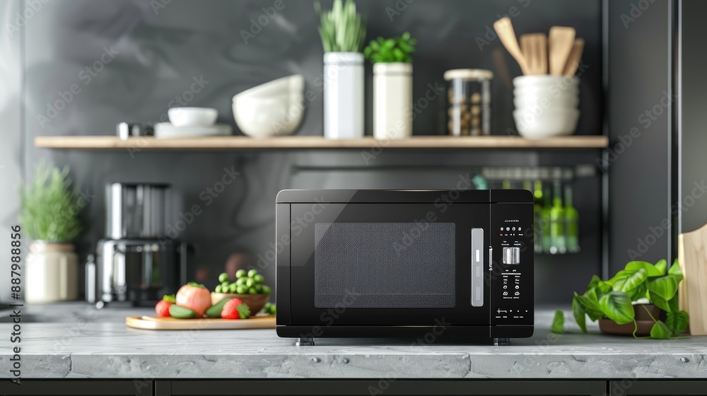 Microwave oven in modern luxury kitchen, electrical technology equipment. Microwave oven in modern luxury kitchen, electrical technology equipment.