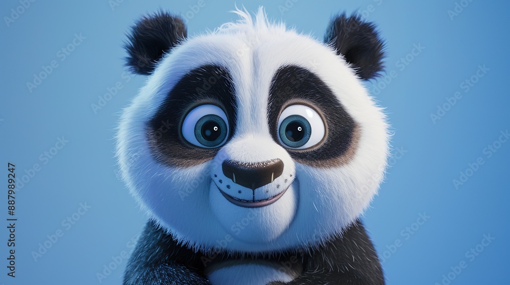 Surprised cartoon panda with wide eyes on a blue background Surprised cartoon panda with wide eyes on a blue background