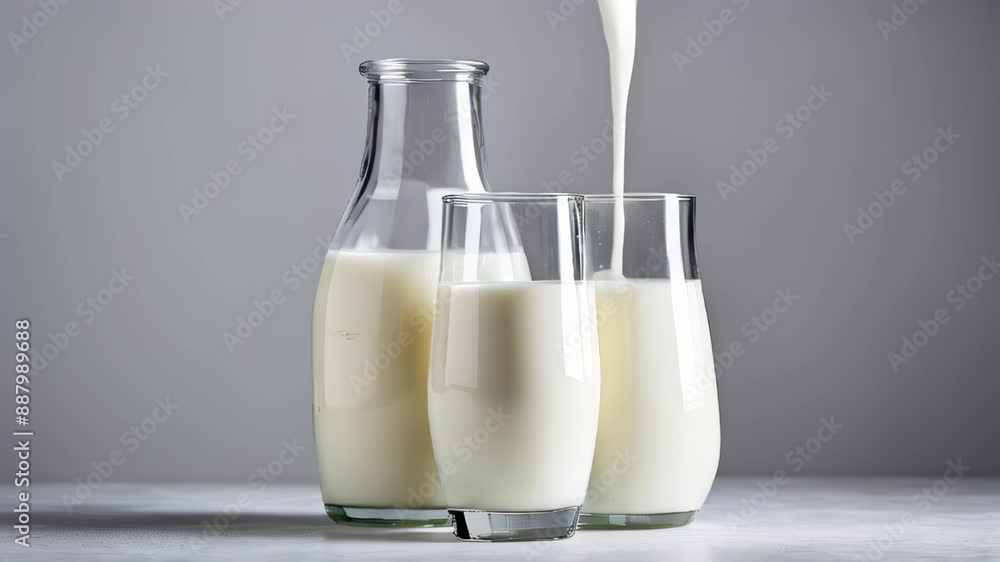 Freshly poured milk into glasses Freshly poured milk into glasses