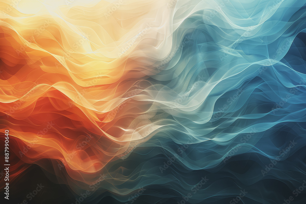 Obraz premium Horizontal waves background in hues of light blue, dark amber, and eggshell, abstract and vibrant
