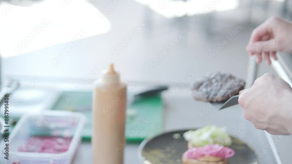Grilling Burger Patty on Barbecue Grilling Burger Patty on Barbecue
