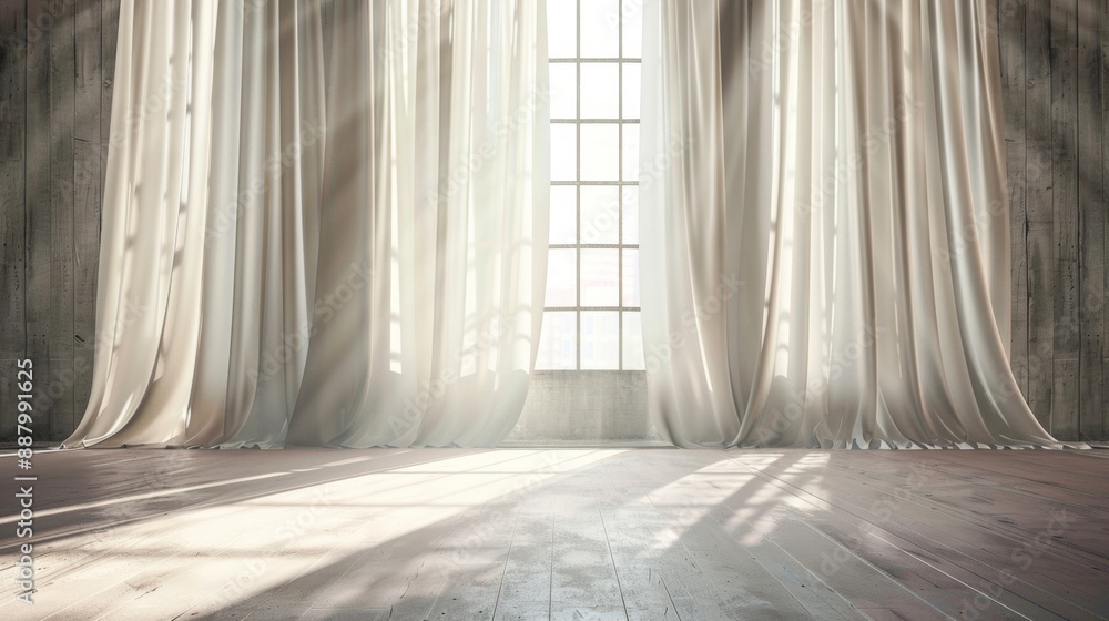 Elegant curtains with soft sunlight Elegant curtains with soft sunlight