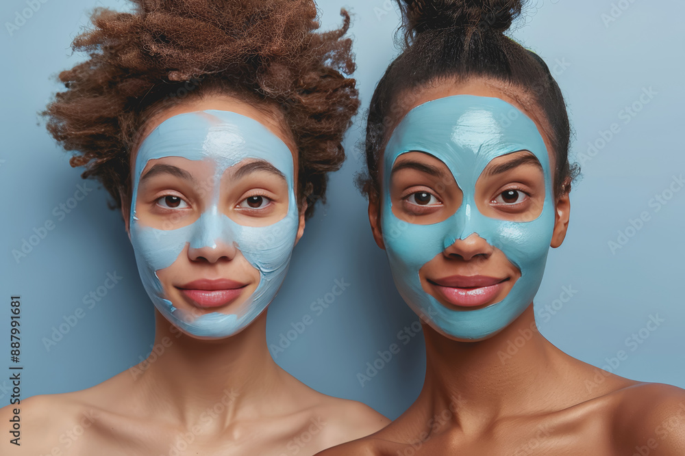 photography, 2 diverse women with beauty face masks on their faces, smiling, happy, natural. photography, 2 diverse women with beauty face masks on their faces, smiling, happy, natural.