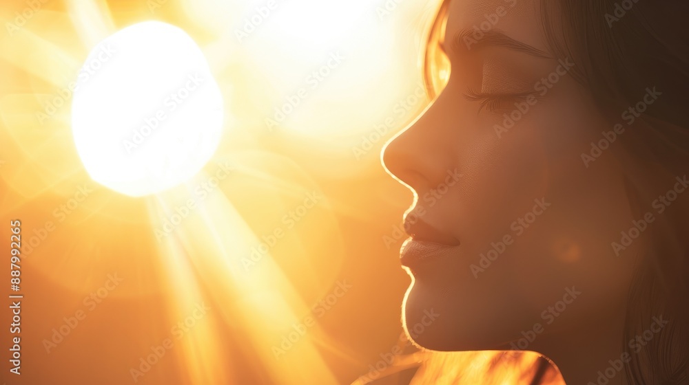 Young Woman's Contemplative Gaze Amidst Sunlit Background Young Woman's Contemplative Gaze Amidst Sunlit Background