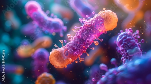 A microscopic image showcasing the intricate details of microorganisms involved in wastewater treatment. photo