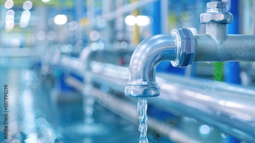 Close-up Image of a Blue Water Fountain with Silver Tap