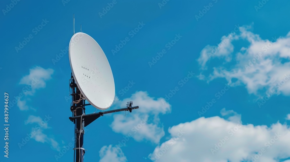 TV antenna installed on pole outdoors with blue sky in background TV antenna installed on pole outdoors with blue sky in background