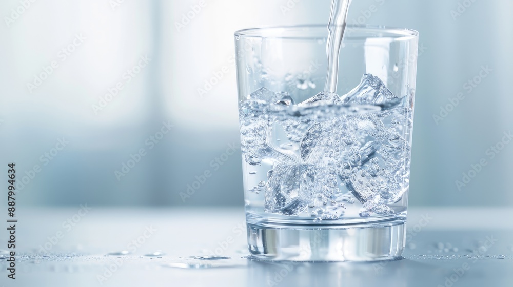 Glass of Water with Ice Cubes and Meltwater Glass of Water with Ice Cubes and Meltwater