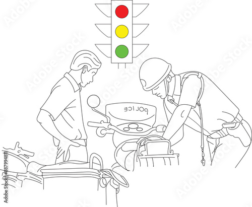  traffic police, hand drawn in thin line style