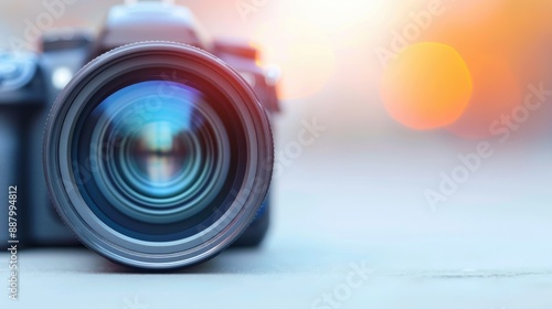 Close-Up Photograph Showcasing a Gray Camera Lens with Black Edges and Blue Center