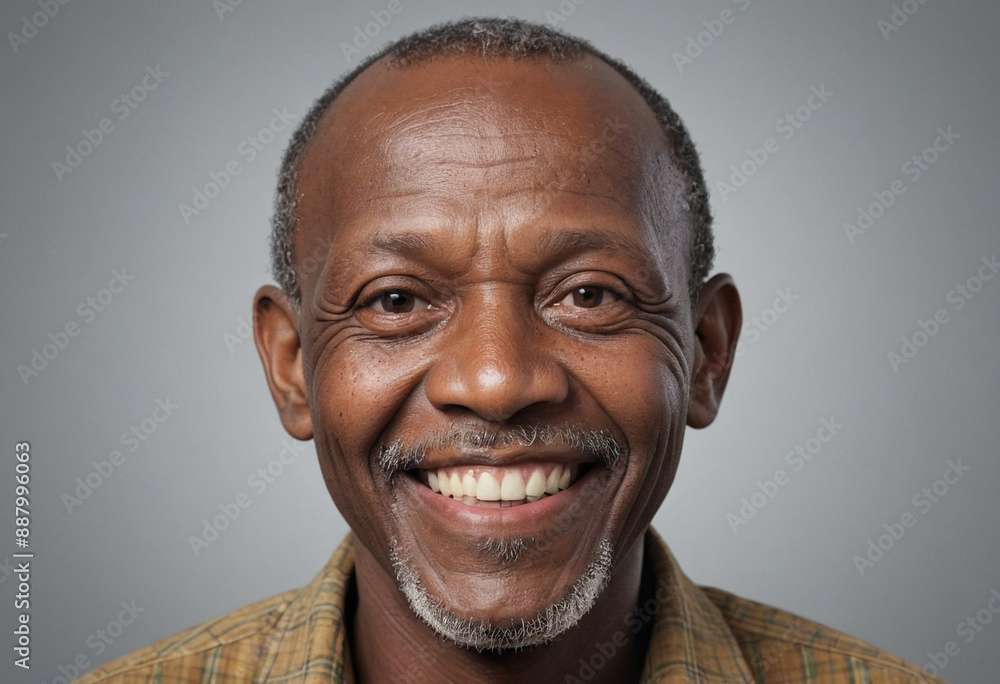 Portrait view of a regular happy smiling Eswatini old man, ultra realistic, candid, social media, avatar image, plain solid background Portrait view of a regular happy smiling Eswatini old man, ultra realistic, candid, social media, avatar image, plain solid background
