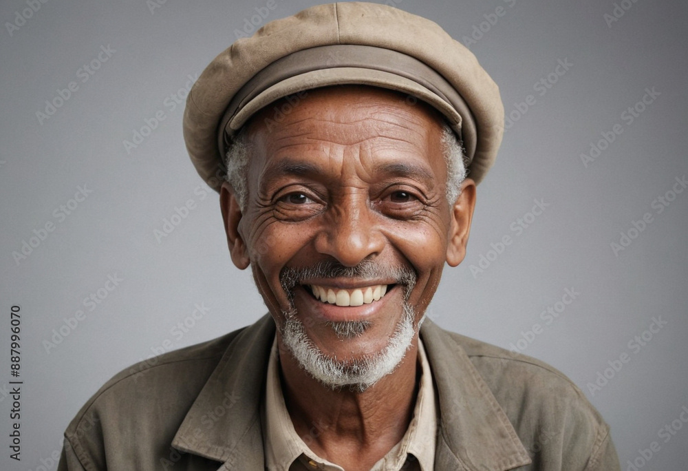 Portrait view of a regular happy smiling Ethiopia old man, ultra realistic, candid, social media, avatar image, plain solid background Portrait view of a regular happy smiling Ethiopia old man, ultra realistic, candid, social media, avatar image, plain solid background