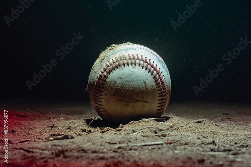 A weathered baseball, its o...
