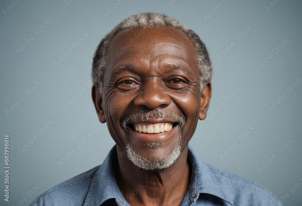Portrait view of a regular happy smiling Zambia old man, ultra realistic, candid, social media, avatar image, plain solid background