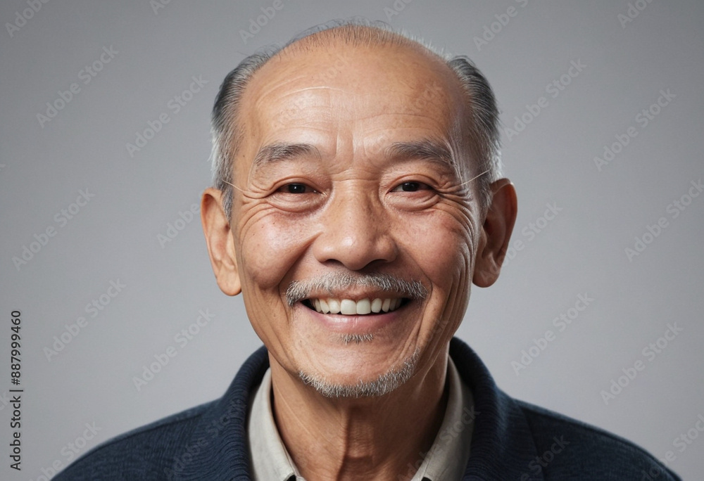 Portrait view of a regular happy smiling China old man, ultra realistic, candid, social media, avatar image, plain solid background Portrait view of a regular happy smiling China old man, ultra realistic, candid, social media, avatar image, plain solid background