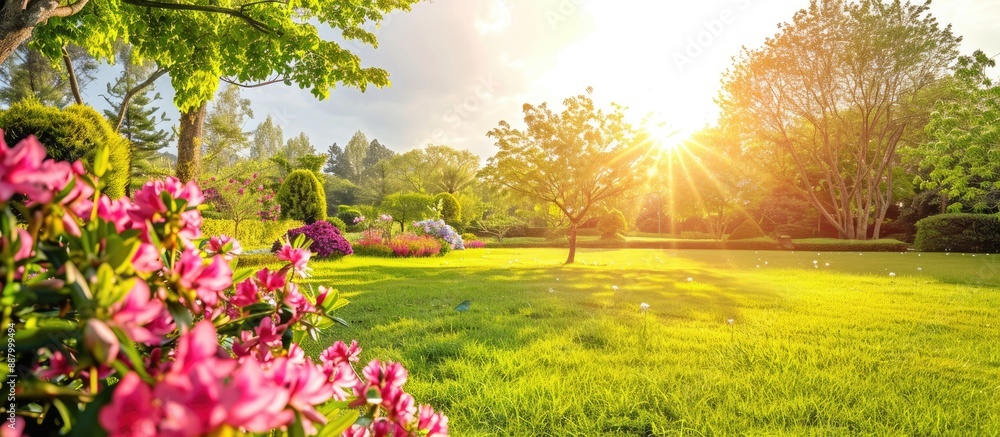 Bright sunny days with vibrant blooms and lush lawns perfect for a copy space image Bright sunny days with vibrant blooms and lush lawns perfect for a copy space image