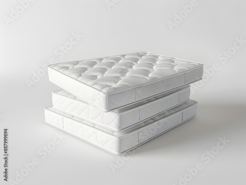 Stacked Mattress Arrangement on White Background for Product Display