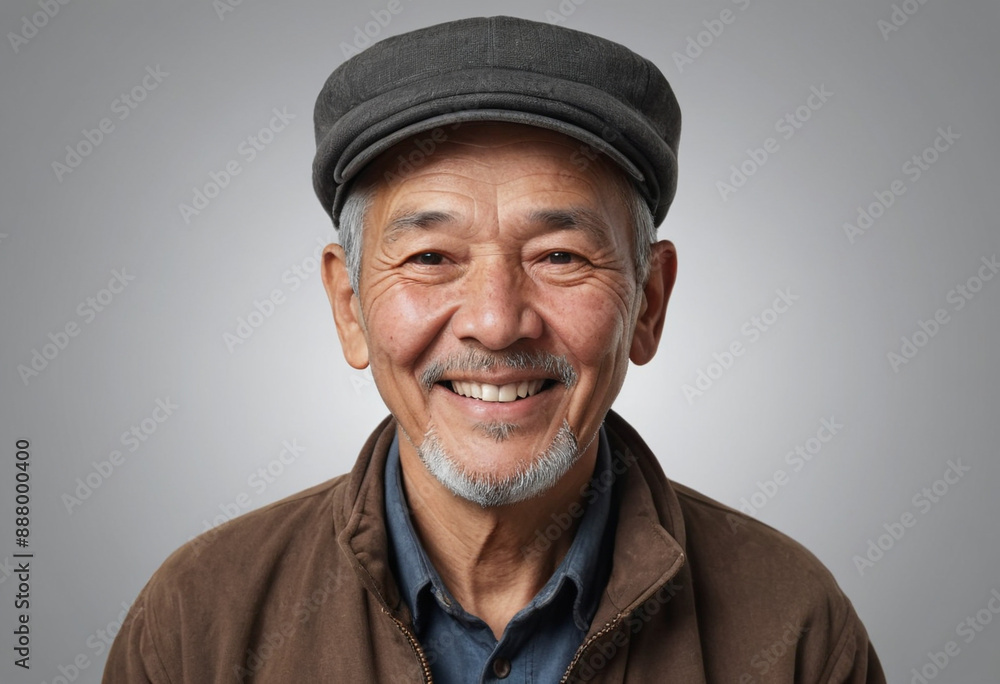 Portrait view of a regular happy smiling Kyrgyzstan old man, ultra realistic, candid, social media, avatar image, plain solid background Portrait view of a regular happy smiling Kyrgyzstan old man, ultra realistic, candid, social media, avatar image, plain solid background