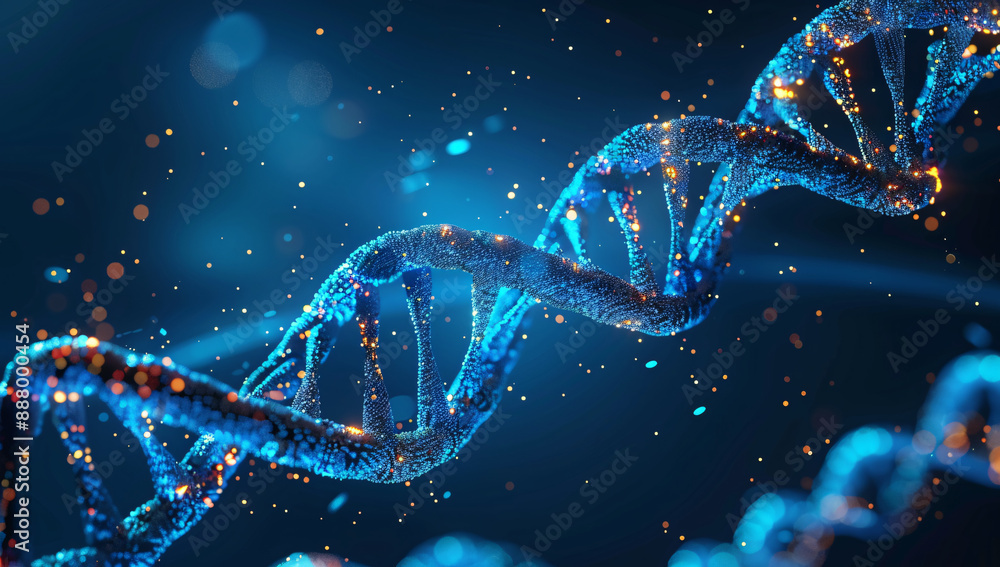 A digital illustration of a DNA structure in a blue background, suitable for scientific, medical, and technological usage. A digital illustration of a DNA structure in a blue background, suitable for scientific, medical, and technological usage.