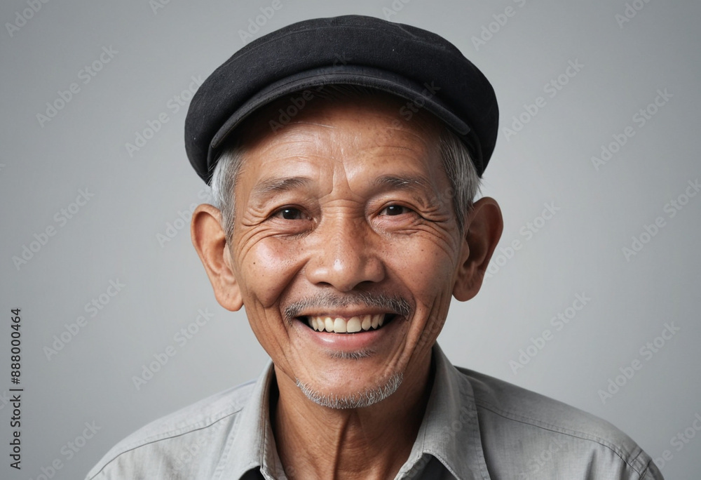Portrait view of a regular happy smiling Laos old man, ultra realistic, candid, social media, avatar image, plain solid background Portrait view of a regular happy smiling Laos old man, ultra realistic, candid, social media, avatar image, plain solid background