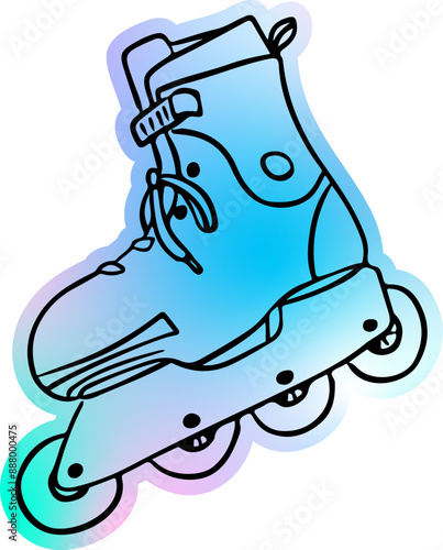 Retro holographic roller skates from 2000s. Vector sticker isolated on white background in y2k style for young people. Youth and sport concept