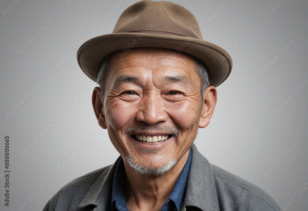 Portrait view of a regular happy smiling Mongolia old man, ultra realistic, candid, social media, avatar image, plain solid background Portrait view of a regular happy smiling Mongolia old man, ultra realistic, candid, social media, avatar image, plain solid background