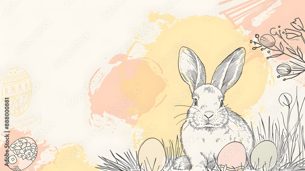 Easter Day Simple Black Line Sketch of Easter Bunny and Eggs on Pastel Background.
Easter Day Simple Black Line Sketch of Easter Bunny and Eggs on Pastel Background.