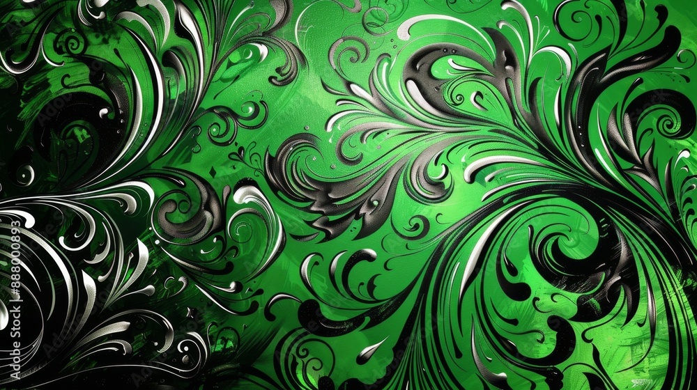 Abstract Green and Black Swirling Pattern. Abstract Green and Black Swirling Pattern.
