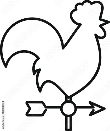 Line drawing of a weather vane showing a rooster indicating wind direction