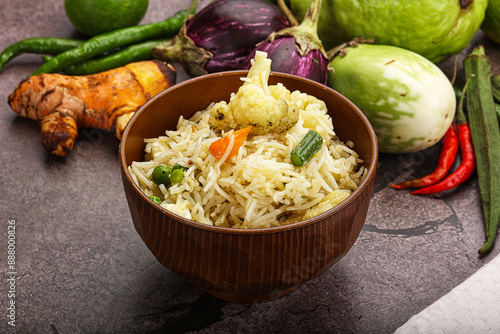 Indian vegetarian pilao basmati rice photo