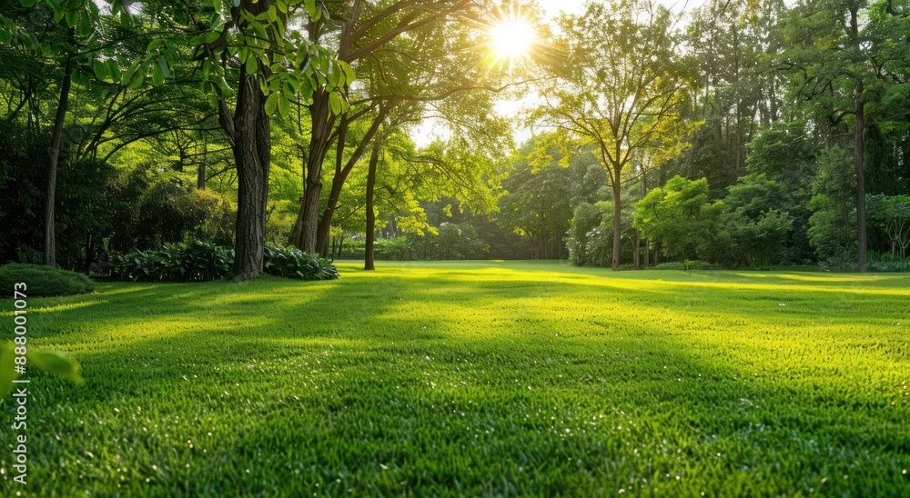 Obraz premium Sunlit Meadow in a Verdant Forest