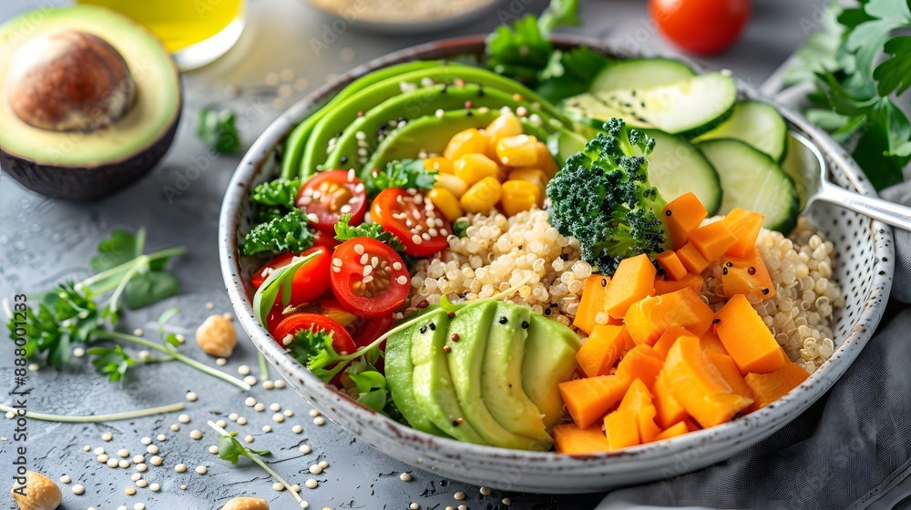 Healthy Buddha bowl with quinoa, avocado, and vegetables Healthy Buddha bowl with quinoa, avocado, and vegetables