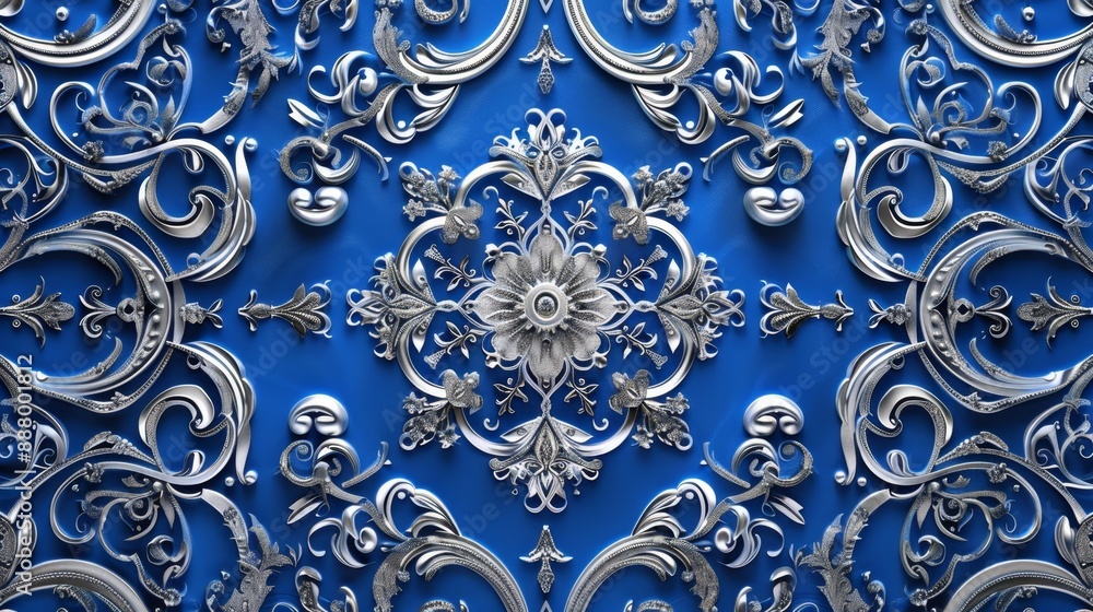 Silver Floral Pattern on Blue Background. Silver Floral Pattern on Blue Background.