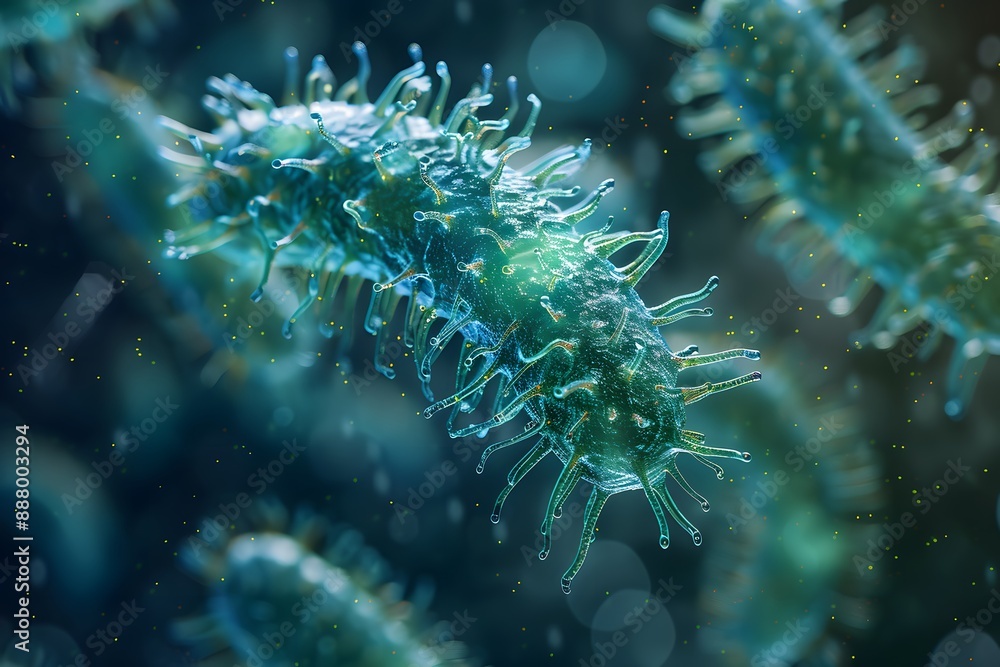 Close-Up View of Microscopic Bacteria in a Marine Environment Close-Up View of Microscopic Bacteria in a Marine Environment