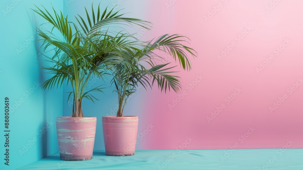 Palm plants in colorful pots Palm plants in colorful pots