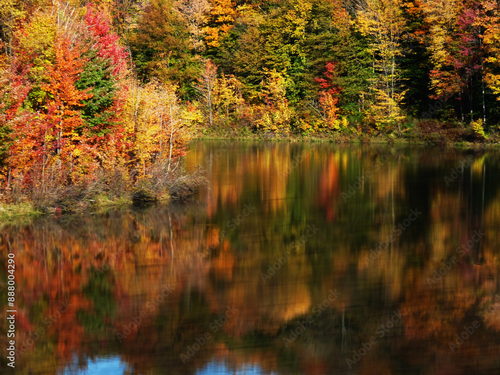autumn trees reflected in water autumn trees reflected in water