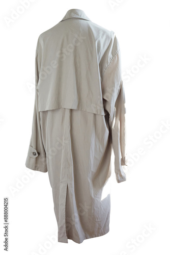 Stylish beige raincoat. Product photo with no background.